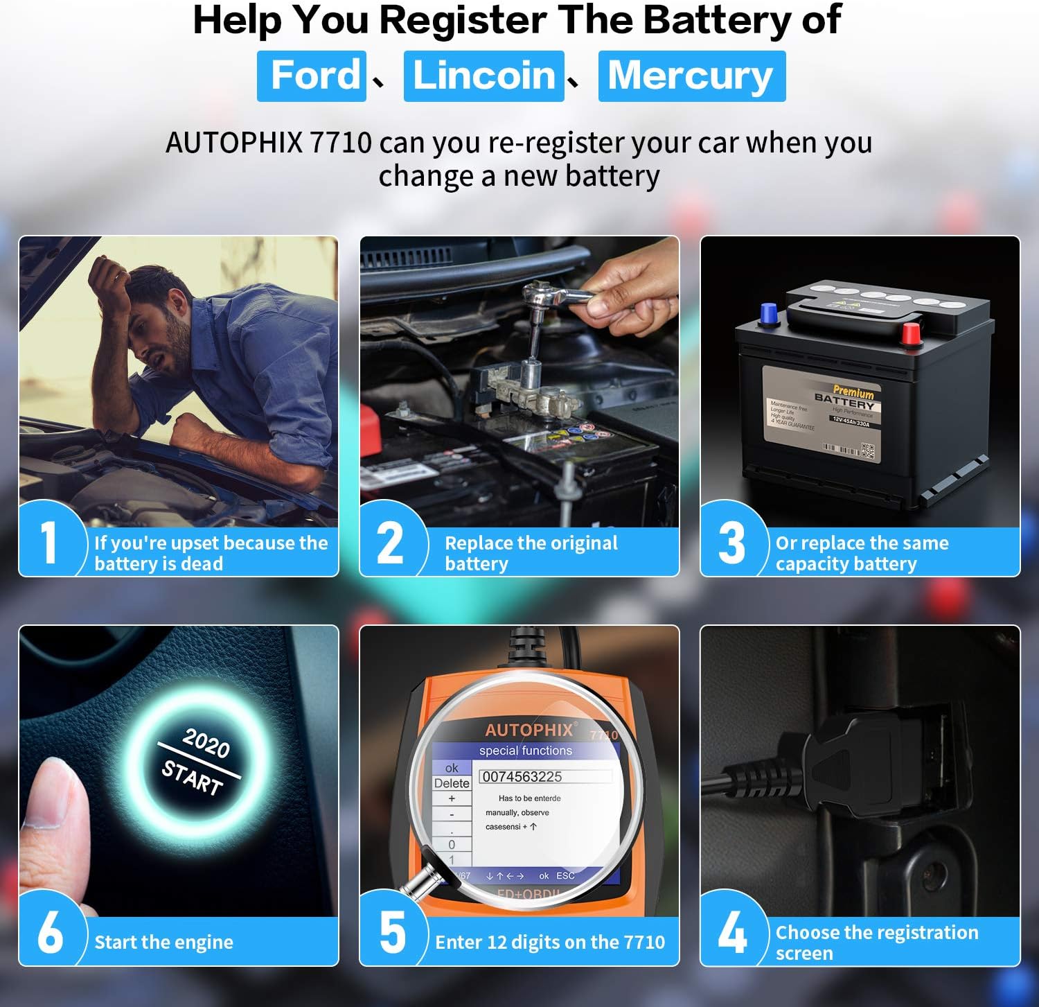 AUTOPHIX 7710 OBD II Scanner for Ford Lincoln Mercury Diagnostic Scan Tool Check Engine with ABS SAS SRS EPB TCM Battery Oil Reset for All Ford car After 1996 [Upgrade Version]
