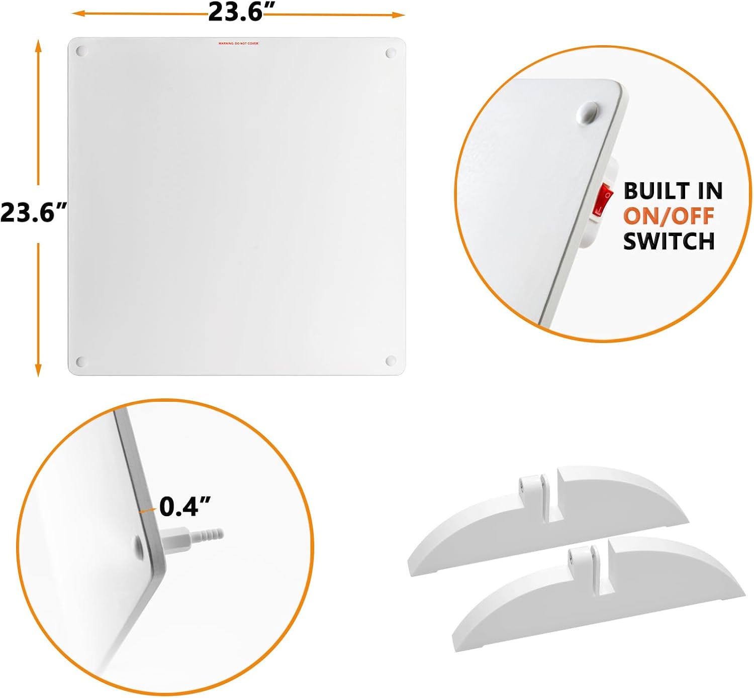 Wall Mount Space Heater Panel, 400W Convection Heater Standing Ceramic Wall Heater Silent Fanless Operation,120V Electric Wall Heater for Living Room Bathroom, Overheat Protection