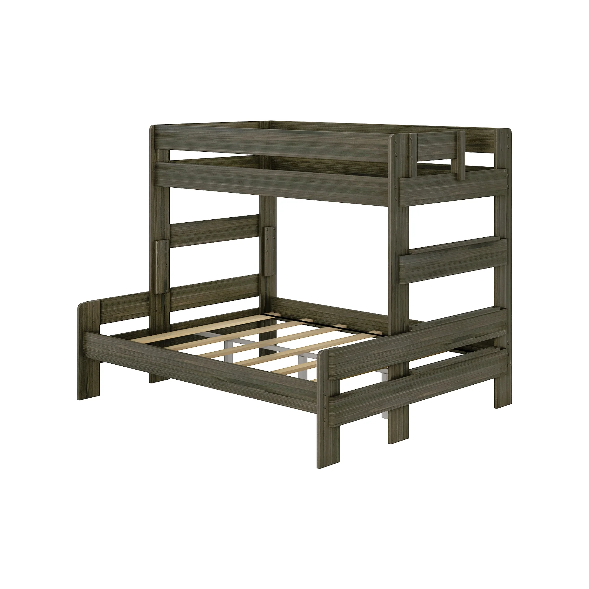 Max & Lily Bunk Bed, Twin XL Over Queen Modern Farmhouse Platform Bed Frame For Kids, Barnwood Brown