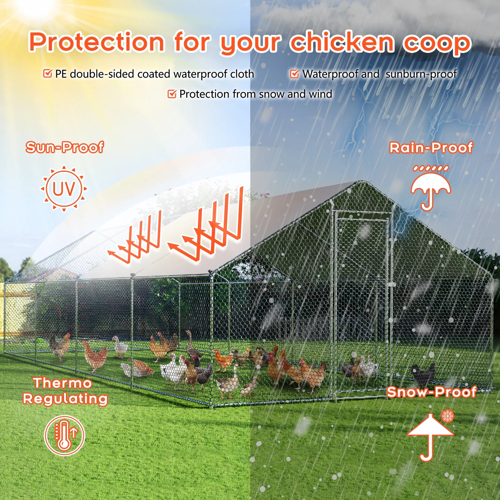 TC-HOMENY 27x10ft Large Walk in Chicken Coop Backyard or Farm Chicken Pen Pets Run House Poultry Cage - Curated Treasures Market