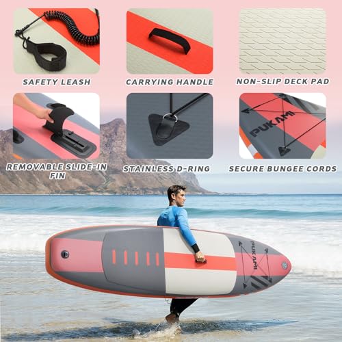 PUKAMI Inflatable Paddle Board for Adults,10.6' Stand Up Paddle Board with Premium SUP Accessories & Carry Bag,Paddle,Pump,Leash,Wide Stable Design,Non-Slip Deck,Surf Control for Youth