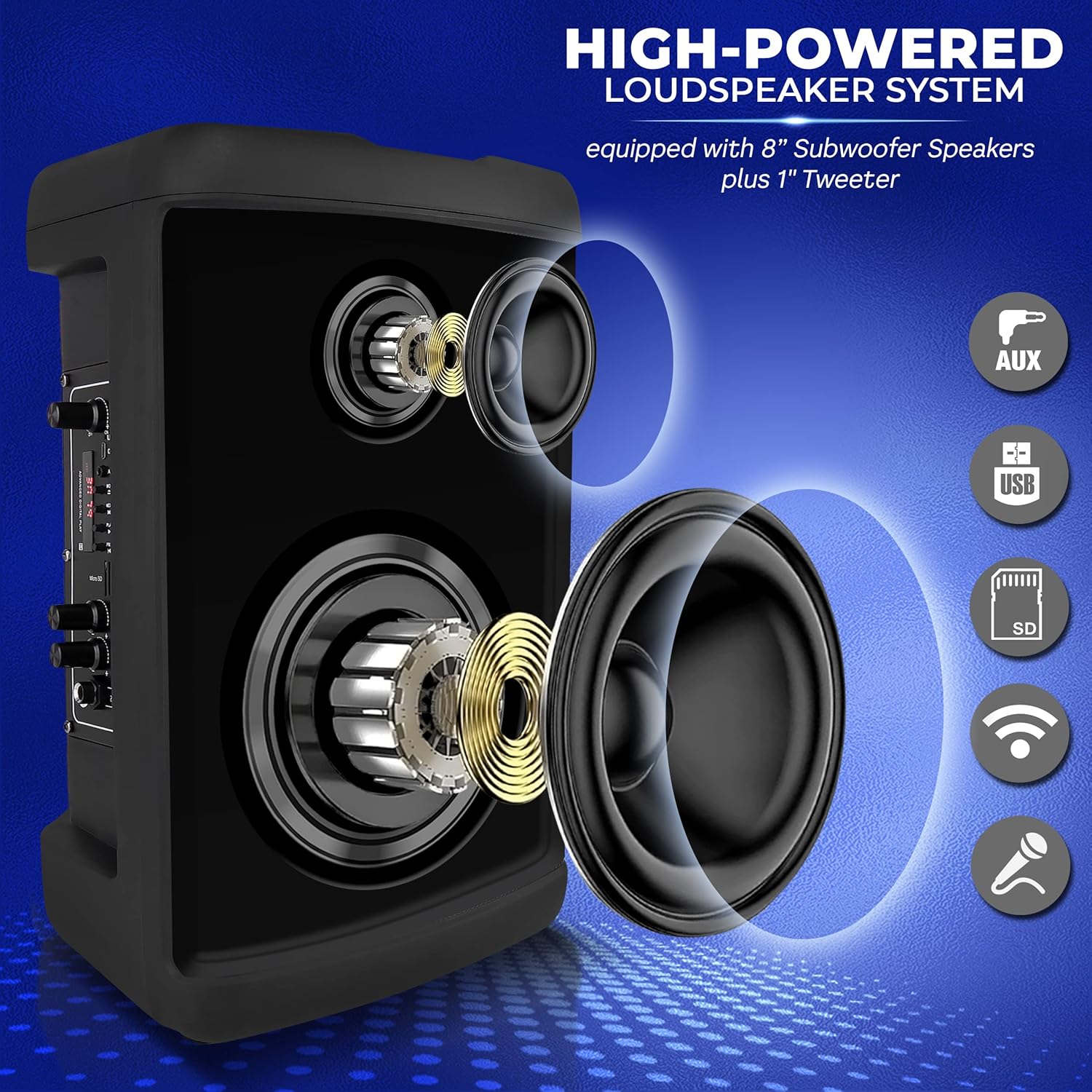Pyle Portable Bluetooth PA Speaker - 500W 15” Rechargeable Outdoor BT Karaoke Audio System - TWS, Party Lights, LED Display, FM/AUX/MP3/USB/SD, 6.5mm in, Carry Handle - Wireless Mic, Remote Control