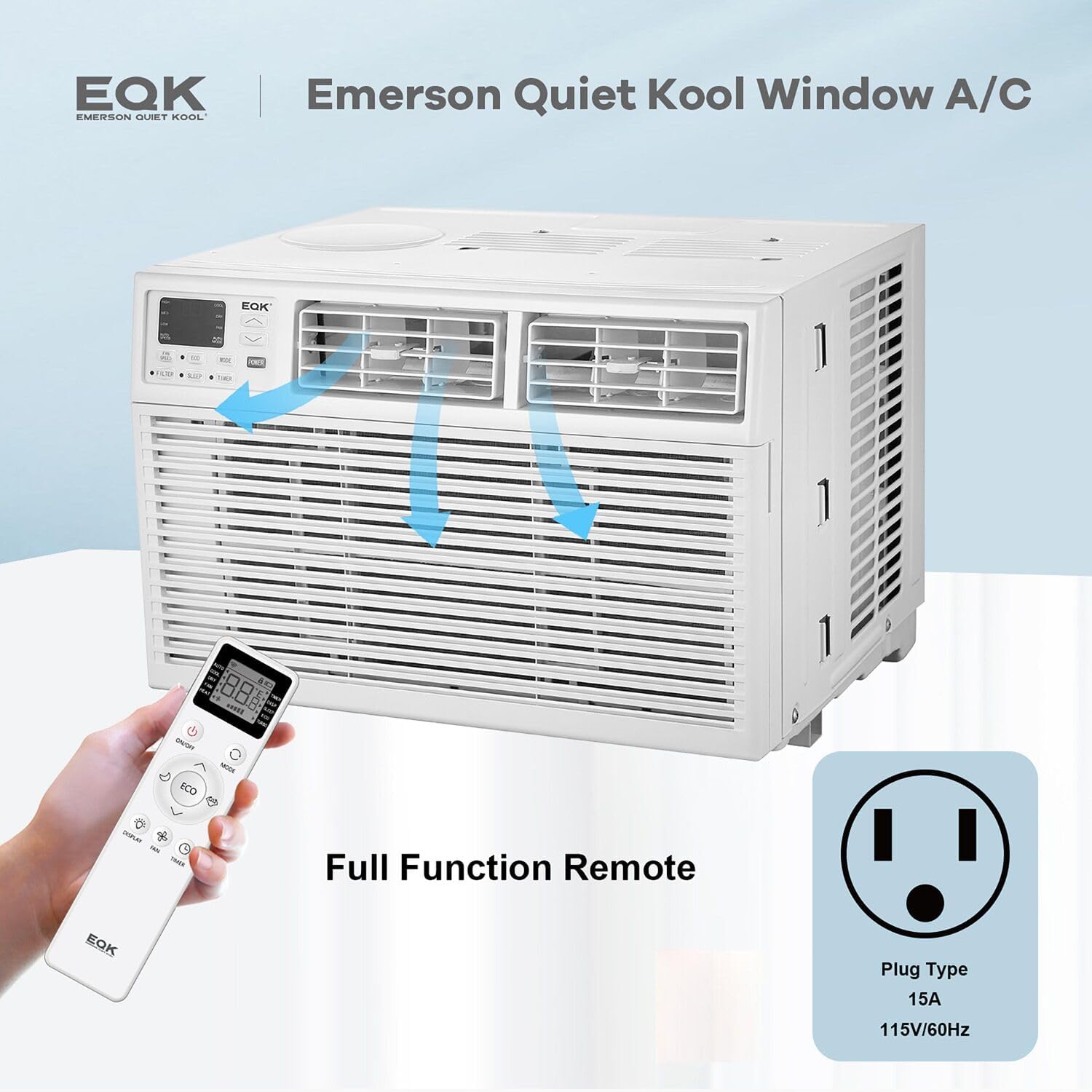 Emerson Quiet Kool 15,000 BTU Window Air Conditioner and Dehumidifier, 115V, Window AC Unit for Large Rooms up to 700 Sq. Ft., Perfect for Apartment and Living Room, Window Unit with Remote