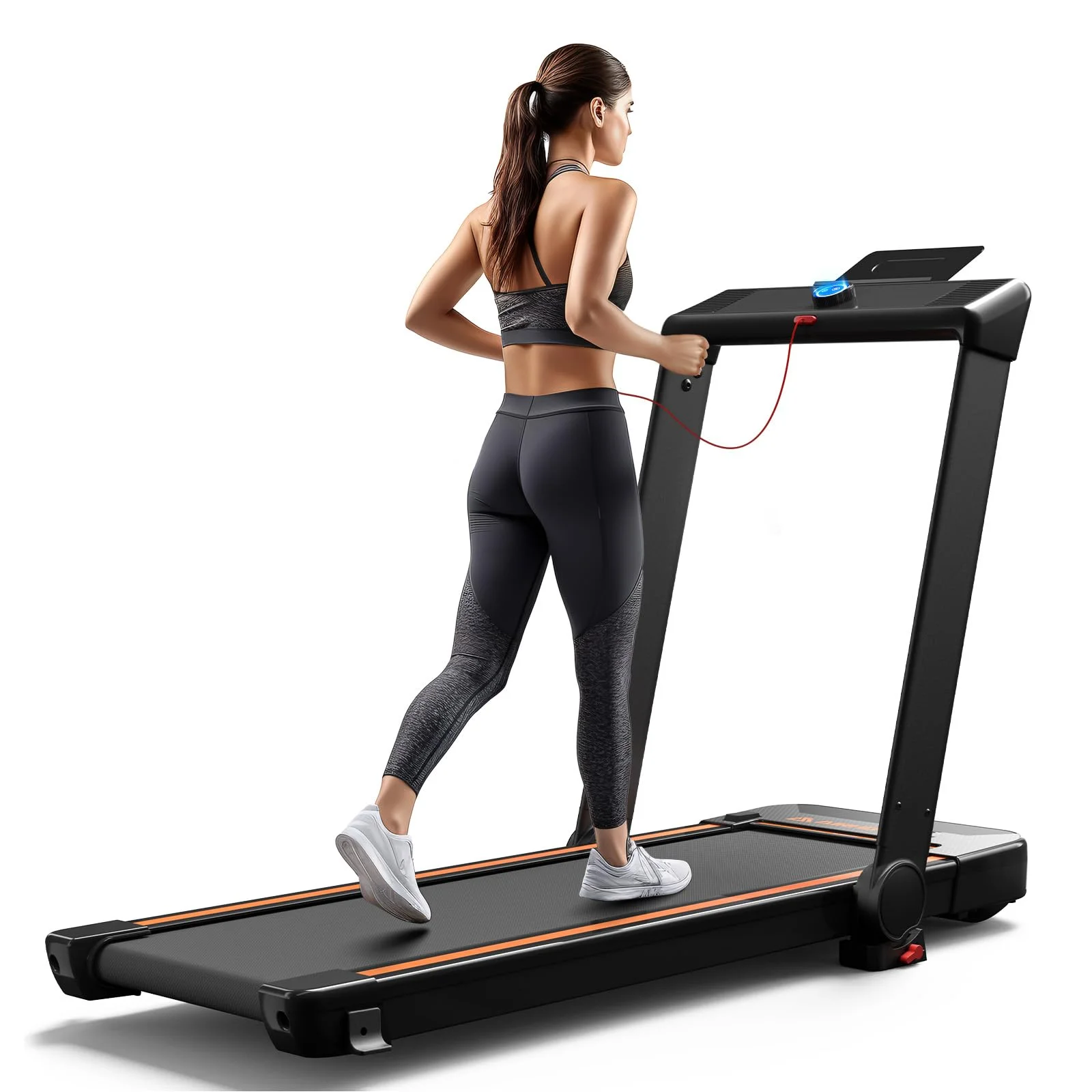 CoolHut Under Desk Treadmill, Walking Pad 3 in 1 Folding Treadmill, Walking Jogging Treadmills for Home Office, 2.5HP Low-Noise Treadmill LED Display and Speed Adjustment, Black