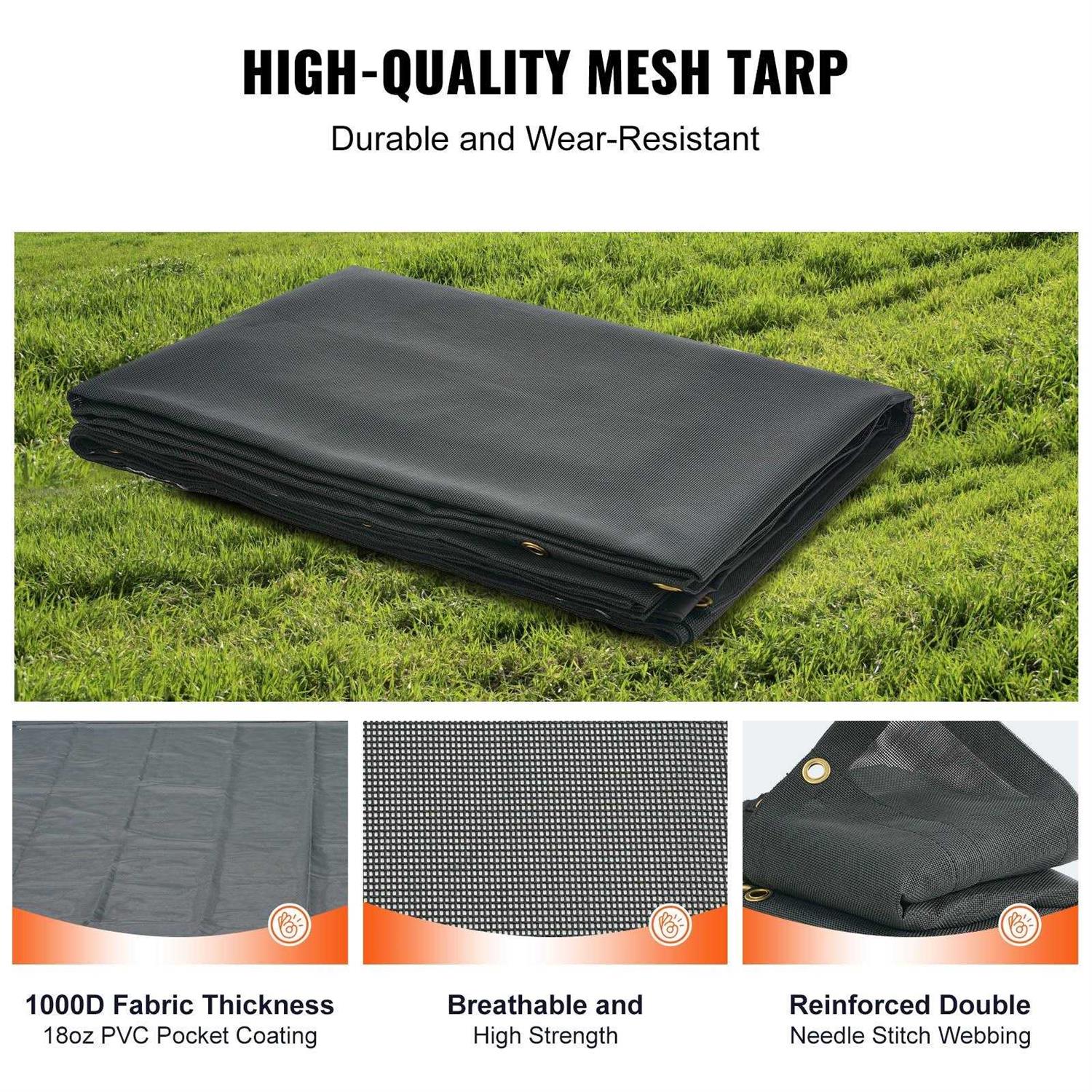 VEVOR Dump Truck Mesh Tarp PVC Coated Black Heavy Duty Cover with 5.5 18oz Double Pocket - Shop Hardware Tools Online Store