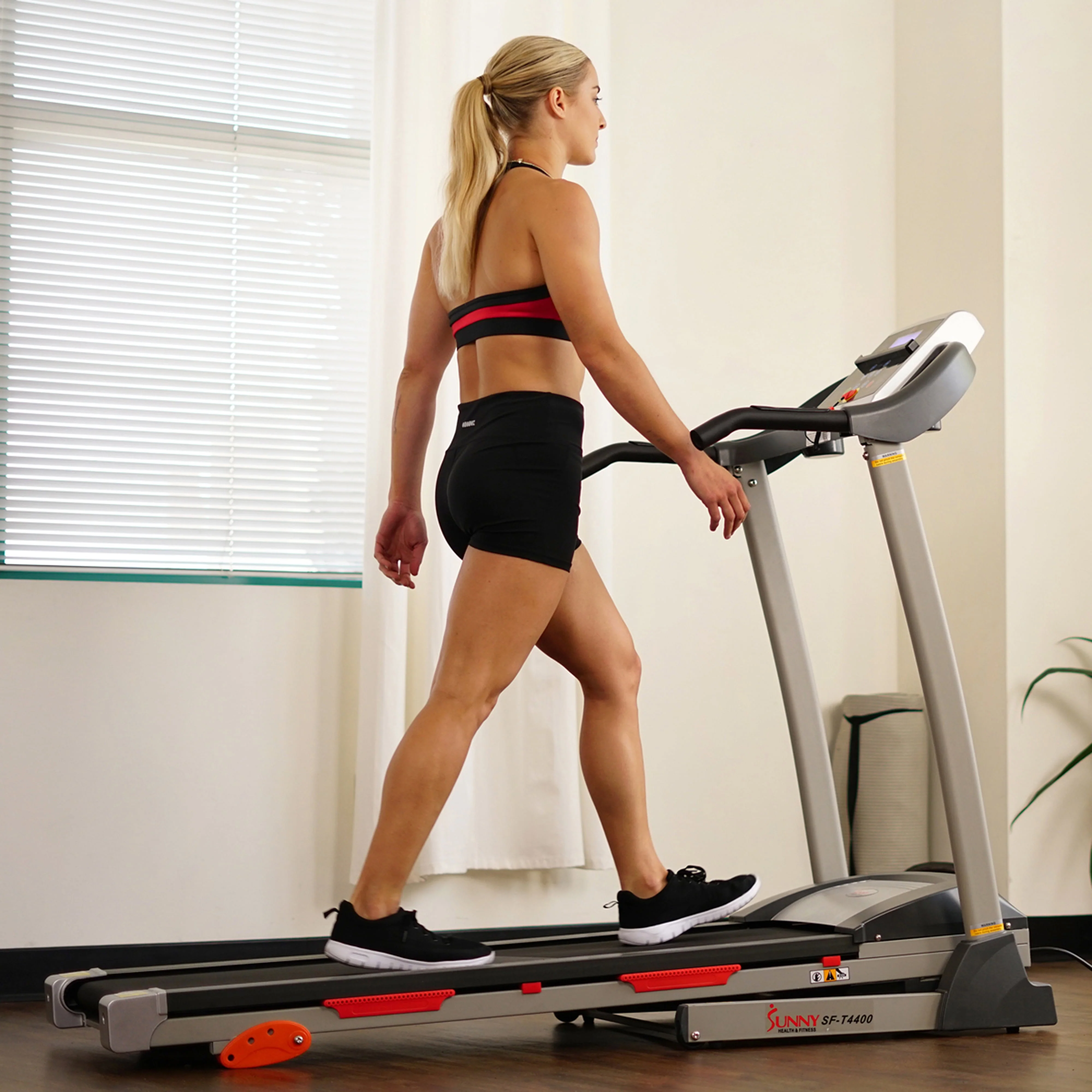 Sunny Health & Fitness Treadmill with Manual Incline, Pulse Sensors, Folding, LCD Monitor for Exercise SF-T4400