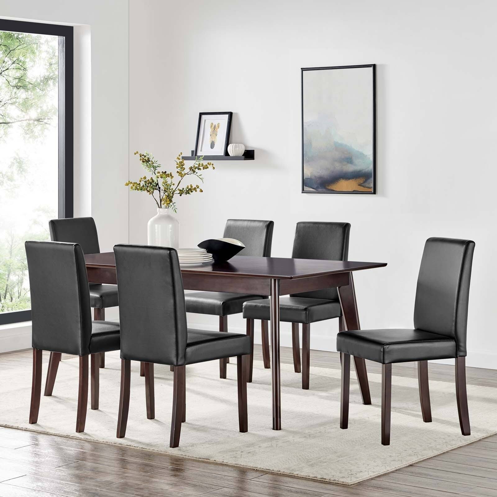 Modway Prosper 7 Piece Faux Leather Dining Set Cappuccino Black