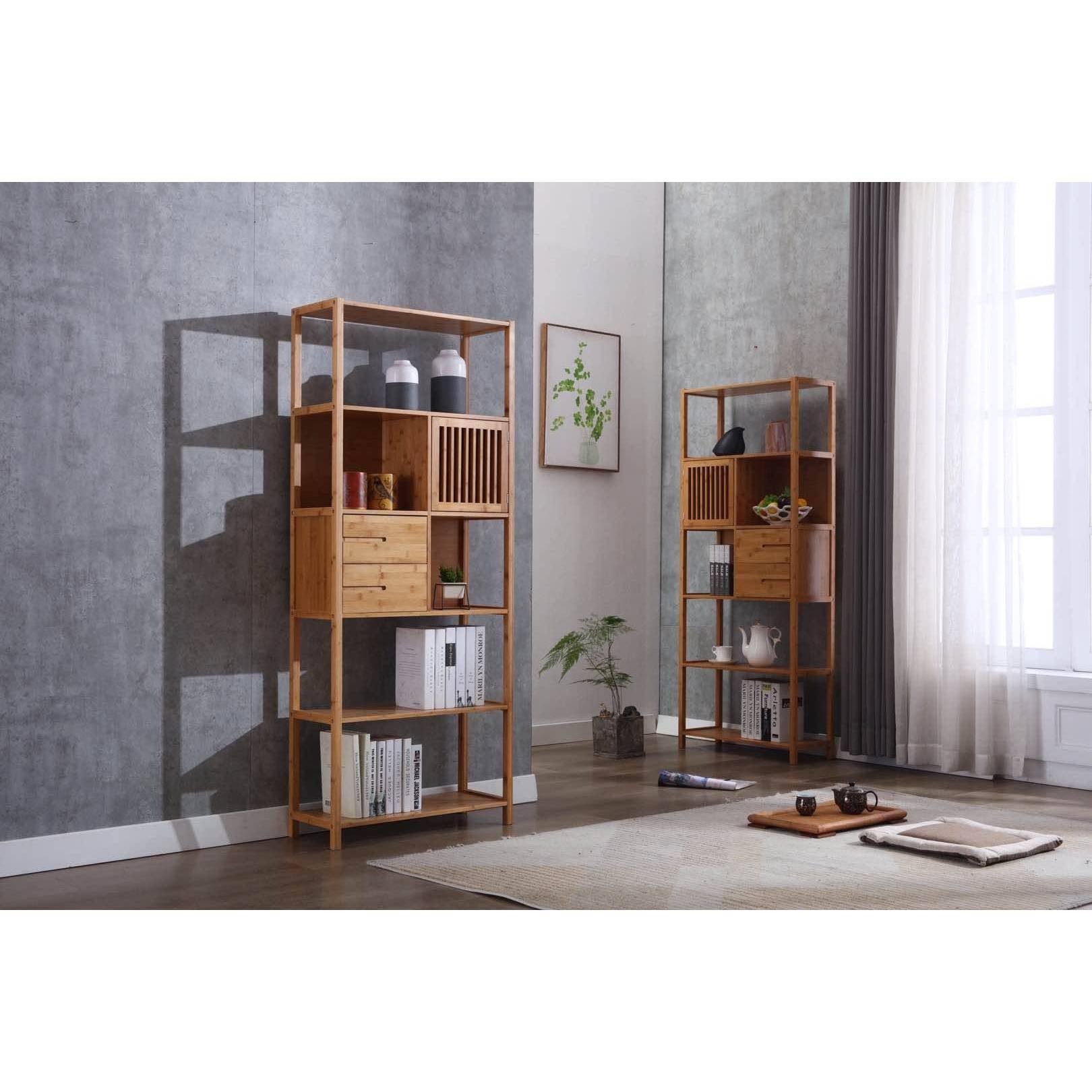 Boraam Industries Selma Bamboo Bookcase - Right Facing Spindle Cabinet, Natural