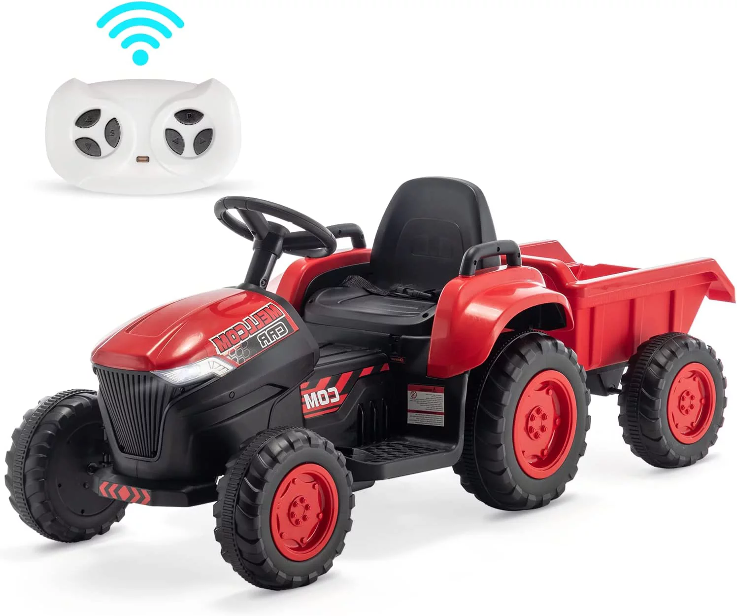 Erommy Kids Ride on Tractor with Remote Control, 12V Battery Powered Electric Tractor with 30W Dual Motors/Cool Lights/Bluetooth Music for Kids, Green