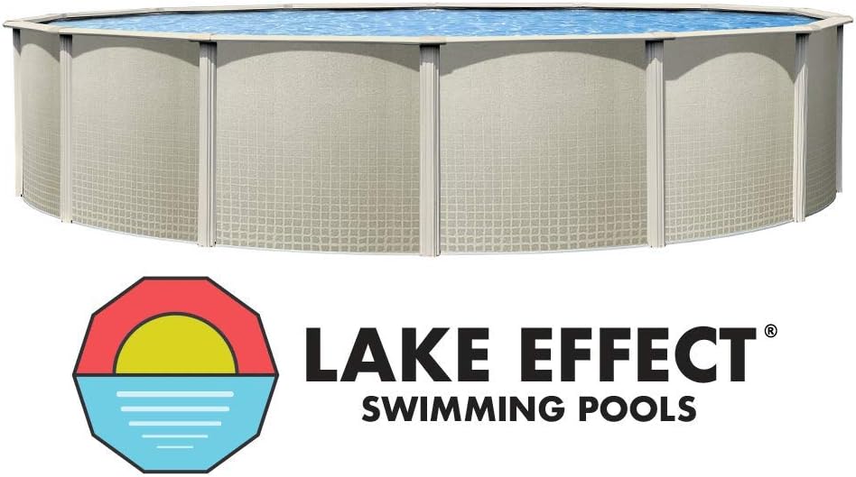 Lake Effect Pools 'Impressions' 18' Round above Ground Swimming Pool Complete Bundle Kit | 48" Height | Boulder Swirl Overlap Liner | A Frame Ladder System | Sand Filter System with Pump | Skimmer