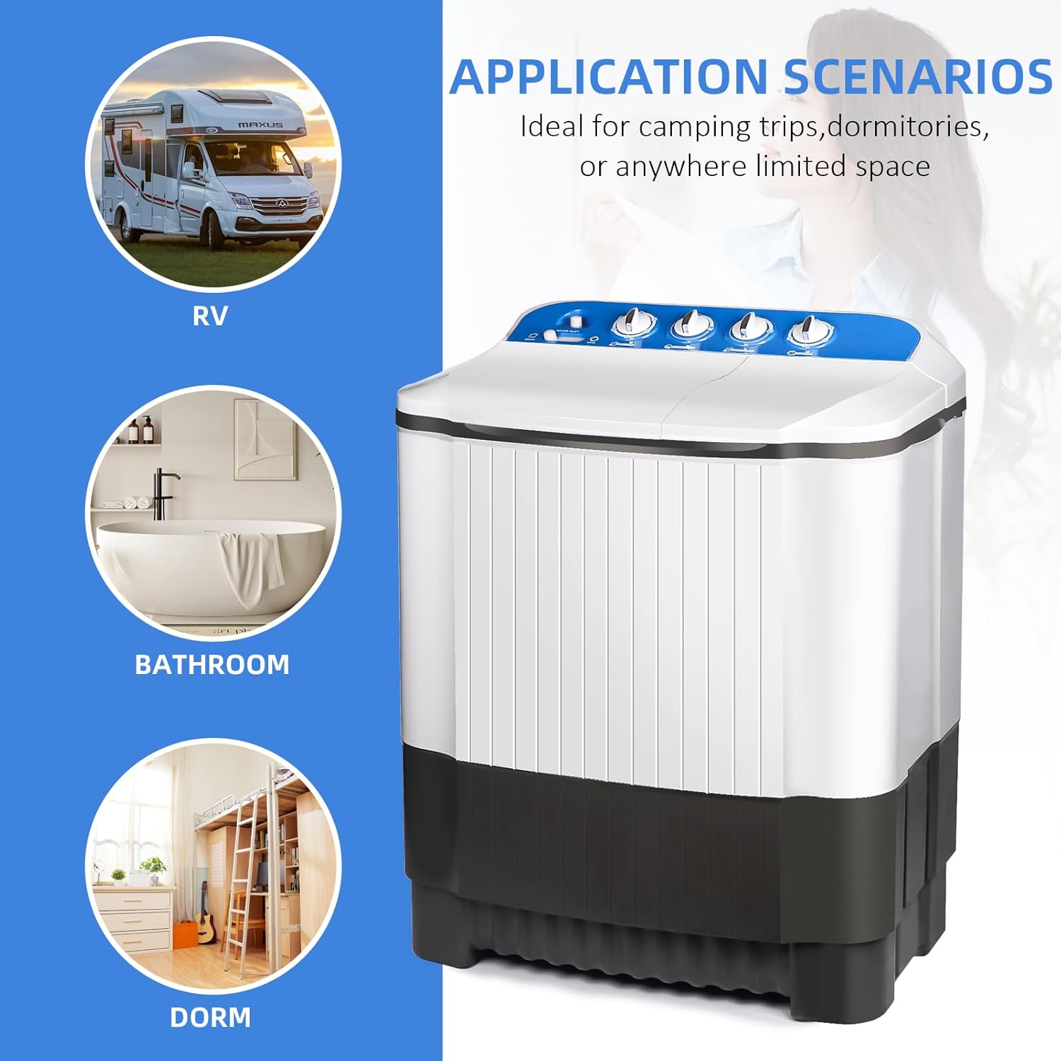 Portable Washing Machine, 15.5 Lbs Semi-Automatic Washer with twin Tub (Wash and Spin Dry), Compact Laundry Washer for Apartments, Dorm, RV