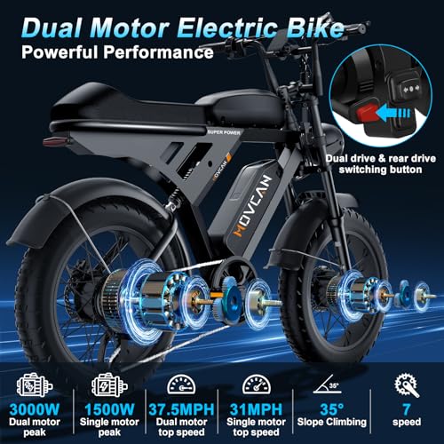 MOVCAN V30 Series Electric Bike for Adults 3000W/1500W/1000W Motor 20" Fat Tire Ebike,37.5MPH/32MPH/28MPH 120/70 Miles,48V 20Ah/31.2/15.6 AH Battery Hydraulic Disc Brake Electric Motorcycle Bike