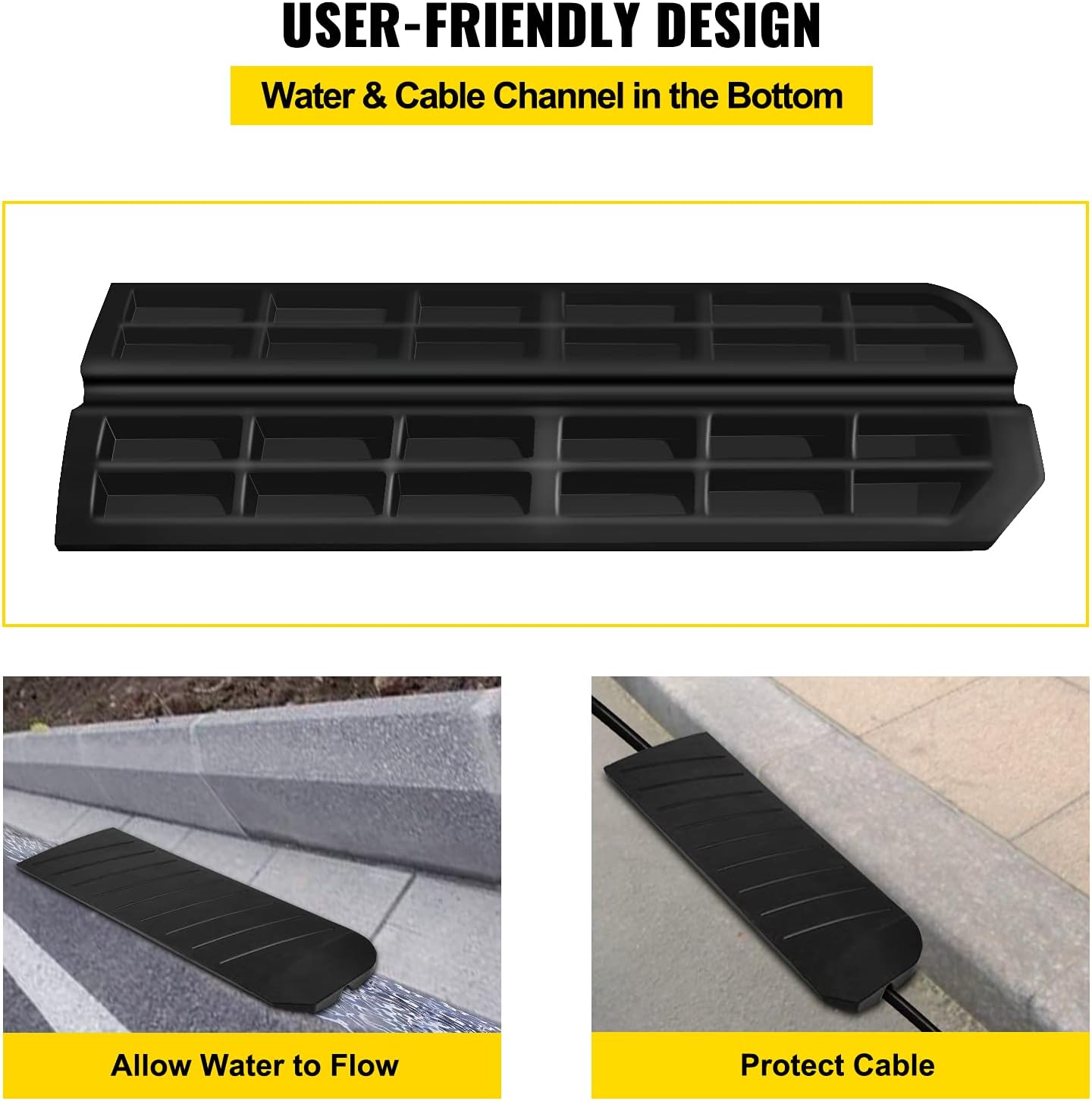 VEVOR Curb Ramp, 2 Pack Rubber Driveway Ramps, Heavy Duty 32000 lbs Weight Capacity Threshold Ramp, 2.6 inch High Curbside Bridge Ramps for Loading Dock Garage Sidewalk, Expandable Full Ramp Set