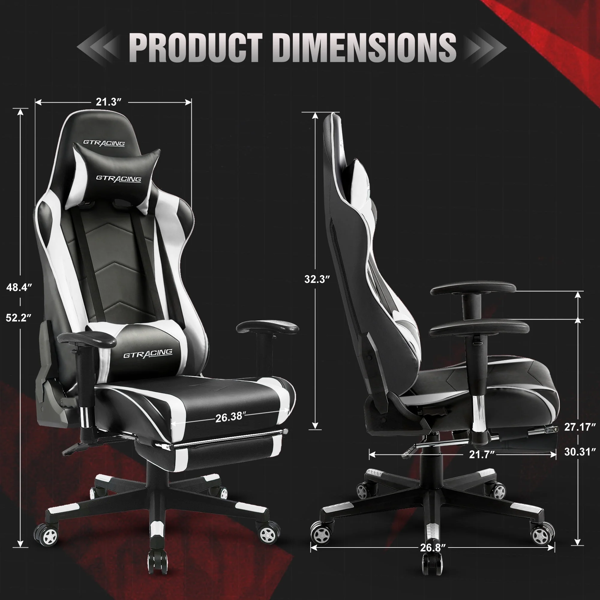 GTRACING Gaming Chair Office Chair PU Leather with Footrest & Adjustable Headrest, Red