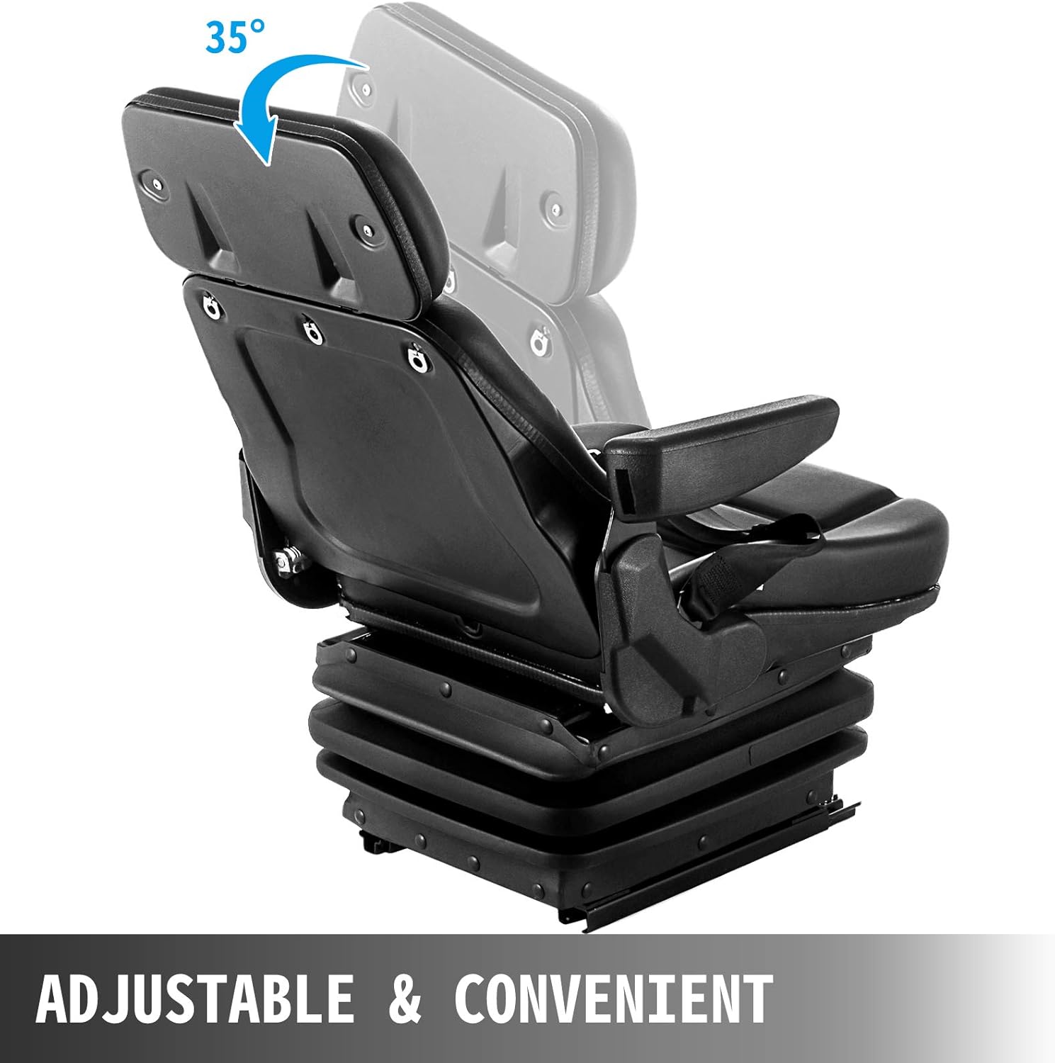 VEVOR Suspension Seat Adjustable Backrest Headrest Armrest, Forklift Seat With Slide Rails, Foldable Heavy Duty for Tractor Forklift Excavator Skid Steer