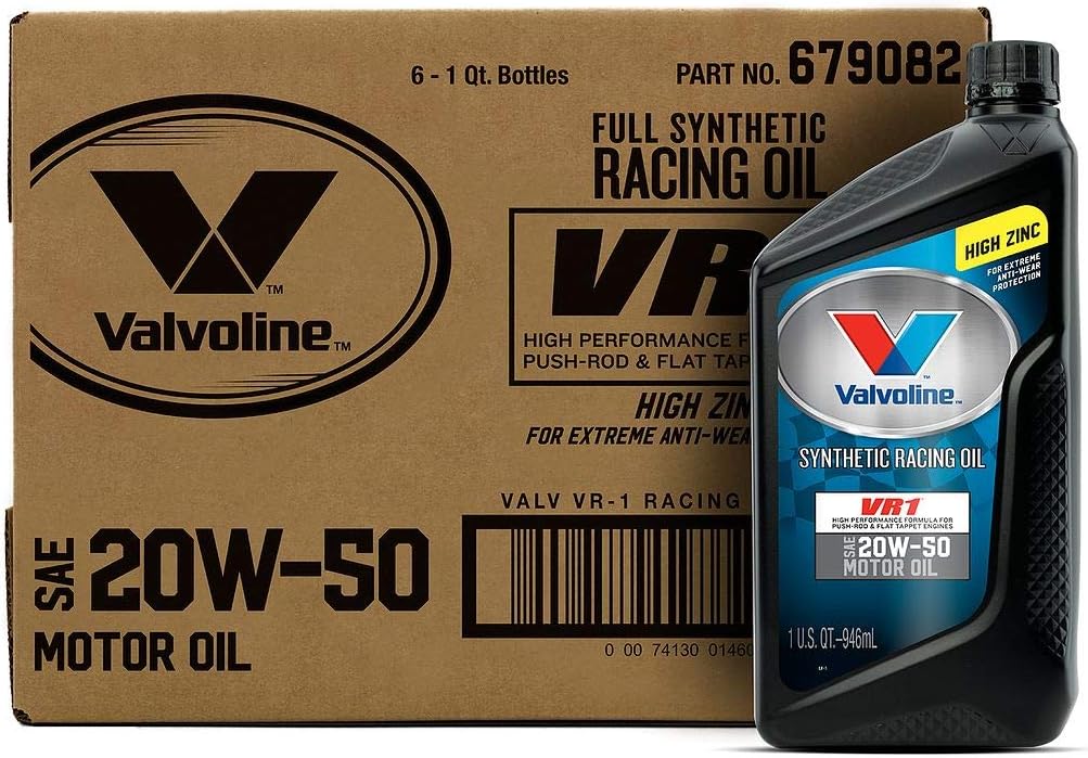 Valvoline VR1 Racing Synthetic SAE 20W-50 High Performance High Zinc Motor Oil 1 QT, Case of 6 Pack of 2