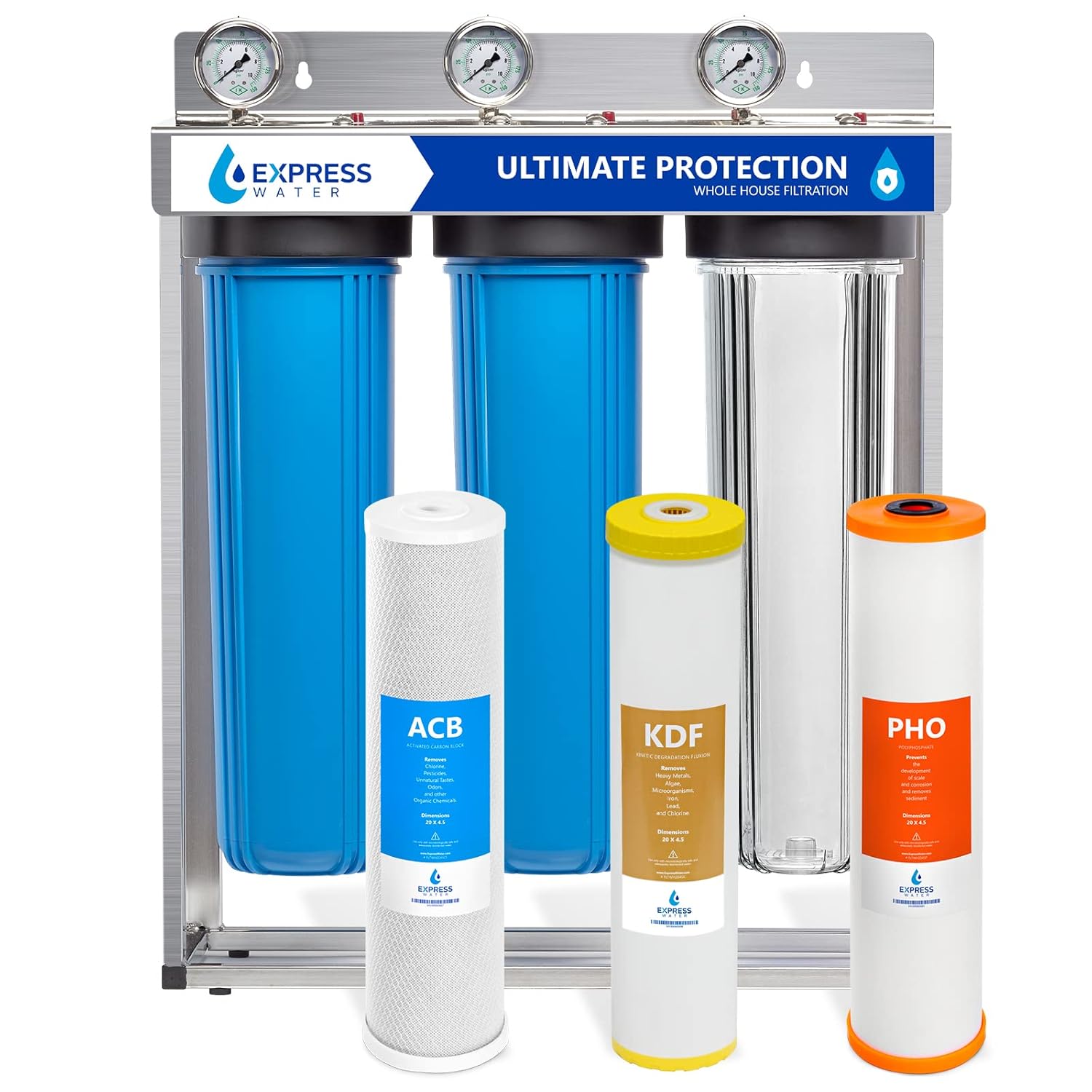 Express Water Ultimate Protection Whole House Water Filter System + iSpring WSP50ARB Spin Down Sediment Water Filter