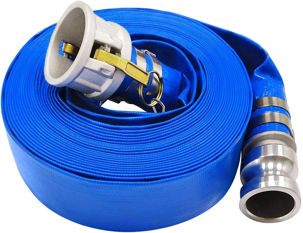 2" x 50' Blue PVC Lay-Flat Discharge Hose with Aluminum Camlock C and E Fittings