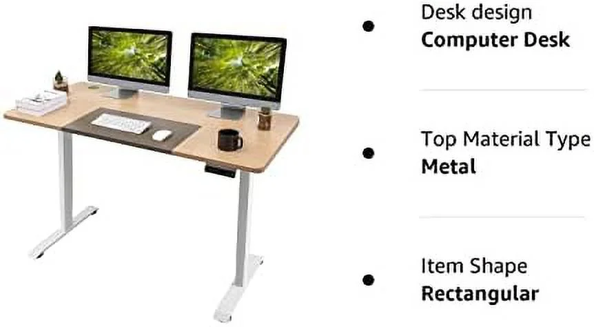 Height Adjustable Electric Standing Desk  55 x 28 Inches Stand Up Desk  Sit Stand  Office Desk Computer Workstation with T-Shaped Metal Bracket (White)