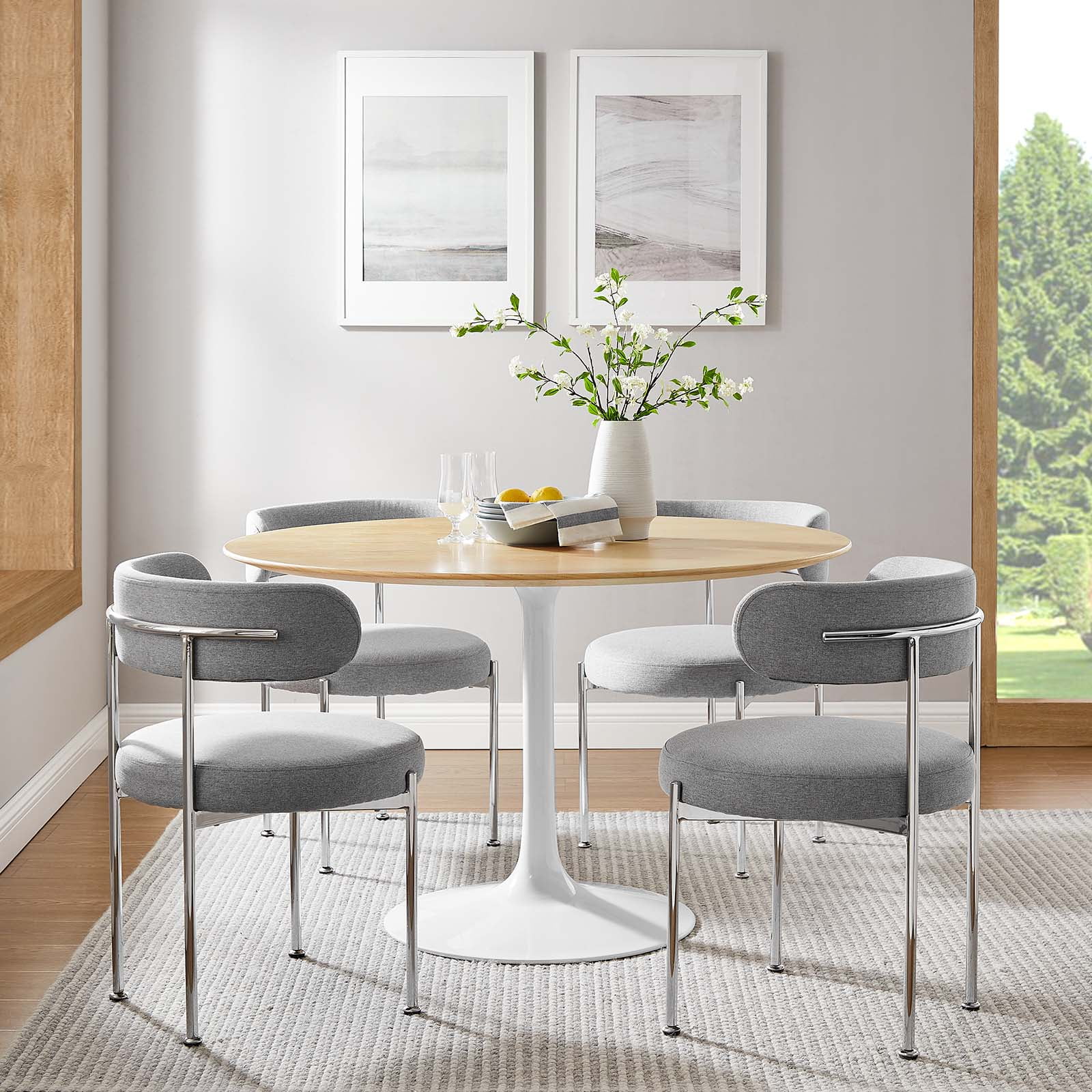 48" Tulip Table, Round Wood Top Dining Table - Light Oak