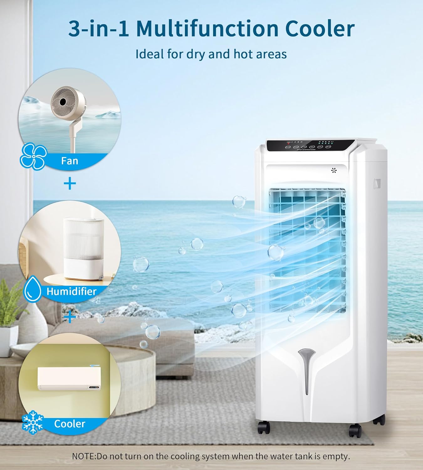 Swamp Cooler Air Conditioner,Evaporative Air Cooler with 4.2-Gal Tank,120° Oscillation,4 Ice Packs,3-In-1 Portable Evaporative Cooler Cooling Fan for Indoor Room Bedroom Garage Outdoor (31IN)