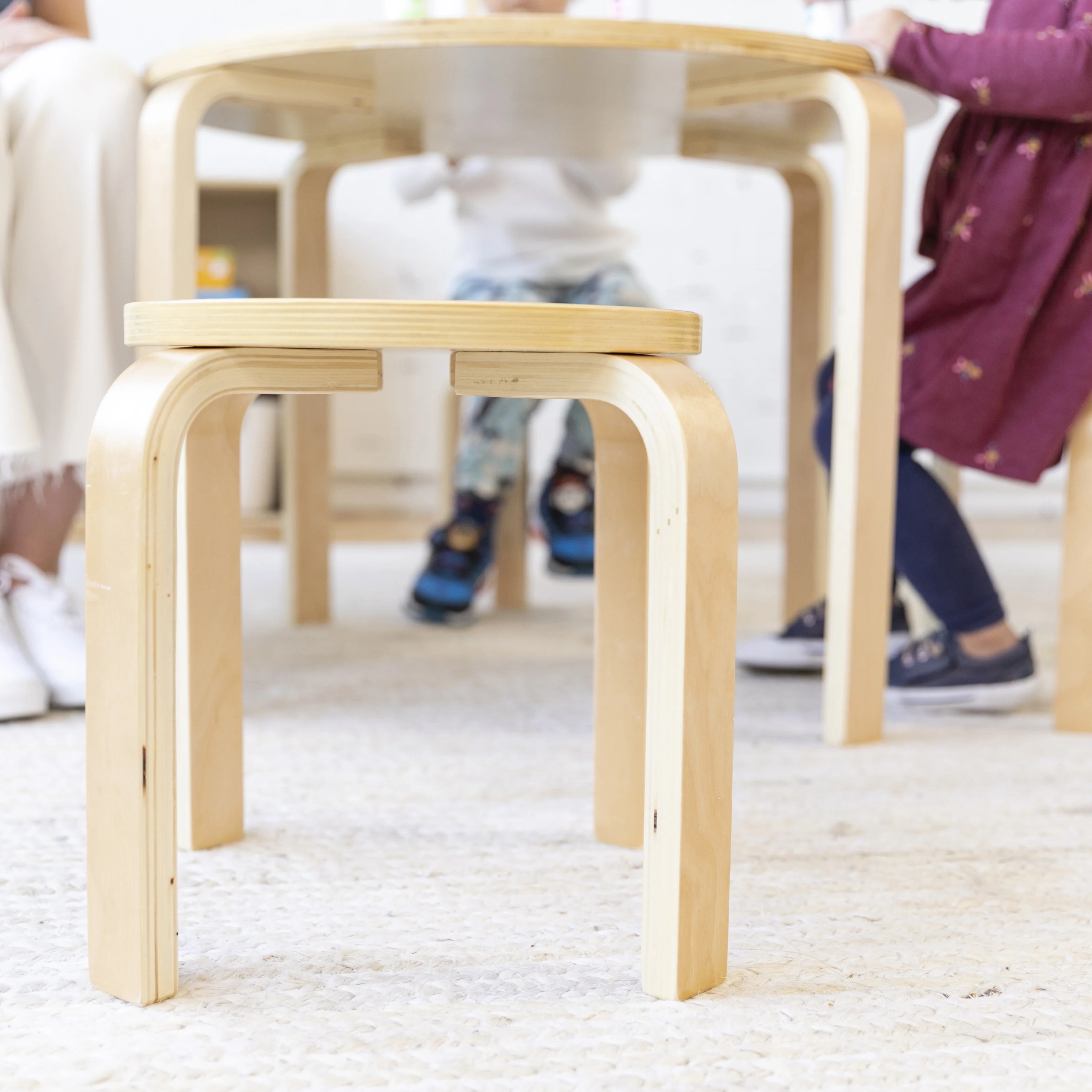 ECR4Kids Bentwood Round Table and Stool Set, Kids Furniture, Natural, 5-Piece