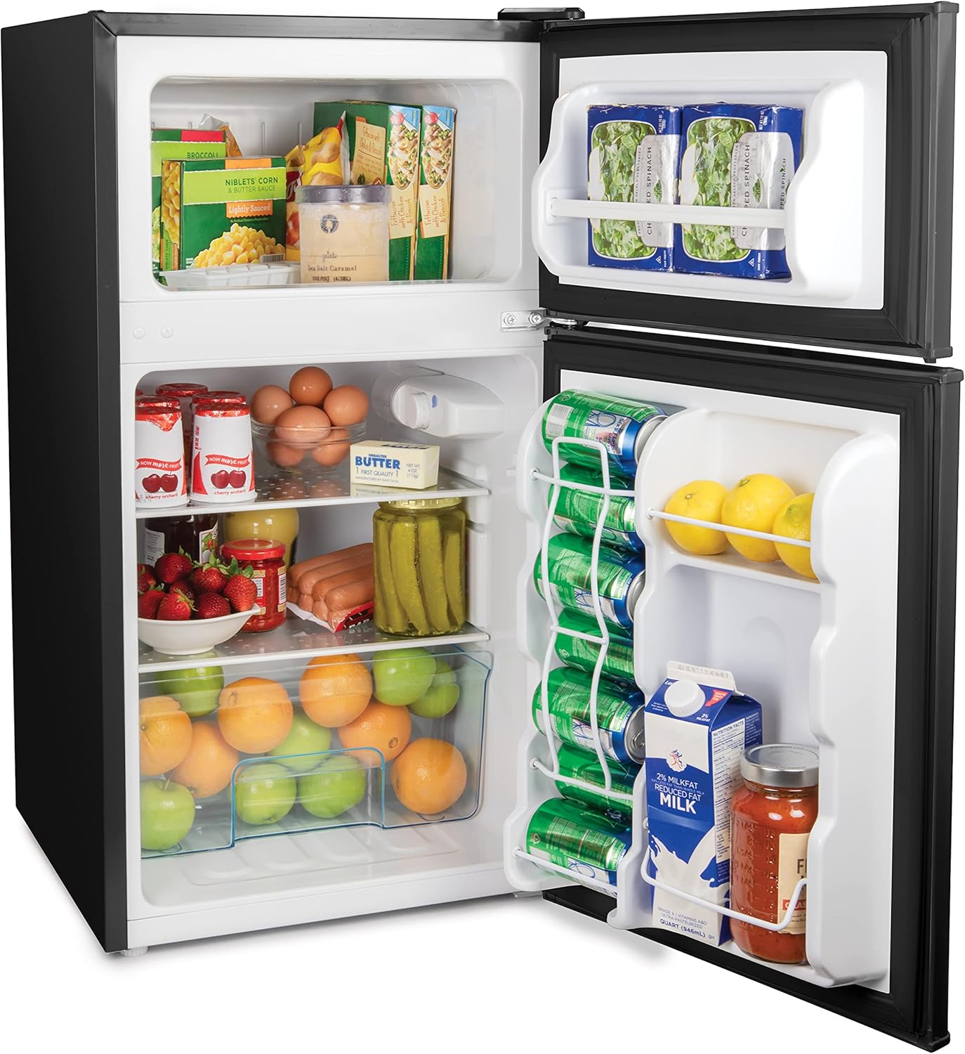 Igloo 3.2 Cu. Ft. Double Door Refrigerator with Freezer, Adjustable Temperature Control Down to 32 Degrees, Removable Glass Shelves, Perfect for Homes, Offices, Dorms, Apartments, Garages, Black