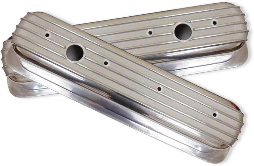 DEMOTOR PERFORMANCE Finned Tall Polished Valve Covers for SBC 283 327 350 383 with 12" Oval Finned Polished Air Cleaner Kit