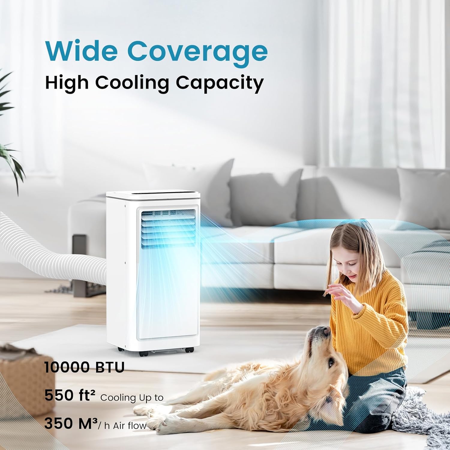 COWSAR 8,000 BTU Portable Air Conditioners Cools Up to 350 Sq.Ft, Portable AC Unit with Remote, Built-in Cool, Dehumidifier, Fan, Sleep Modes, Room Air Conditioners with LED Display/Installation Kits