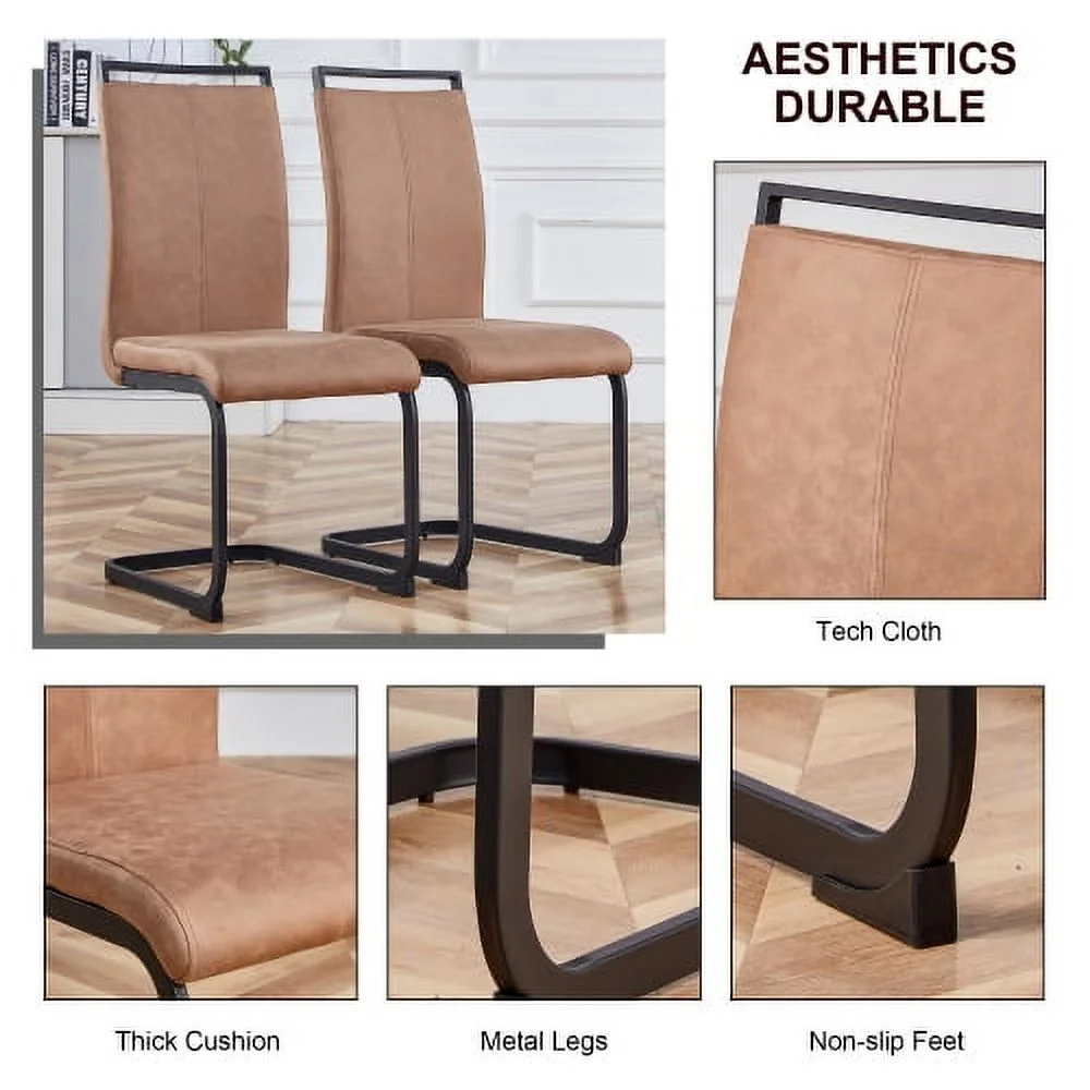 Table And Chair Set, 1 Table And 4 Chairs. A Modern And Minimalist Rectangular Dining Table. Glass Desktop And Wood Colar Mdf Table Legs. Paired With Brown Chairs