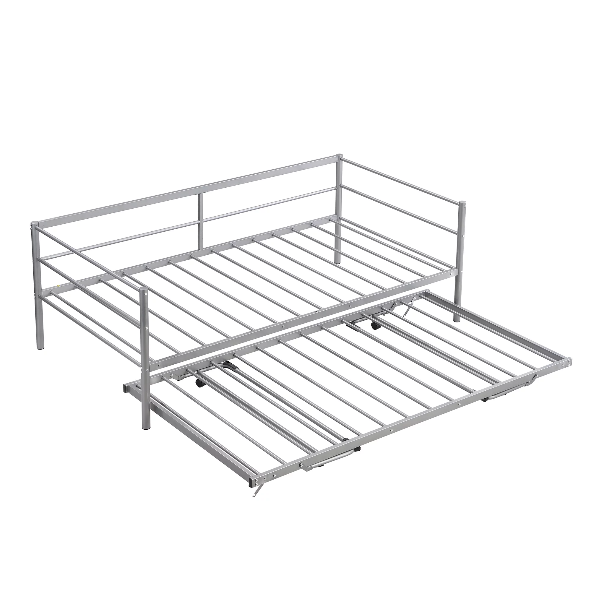 Euroco Metal Twin Size Platform Bed, Convertible Daybed with Trundle Bed, Pop Up Trundle for Guests and Extra Storage, Silver
