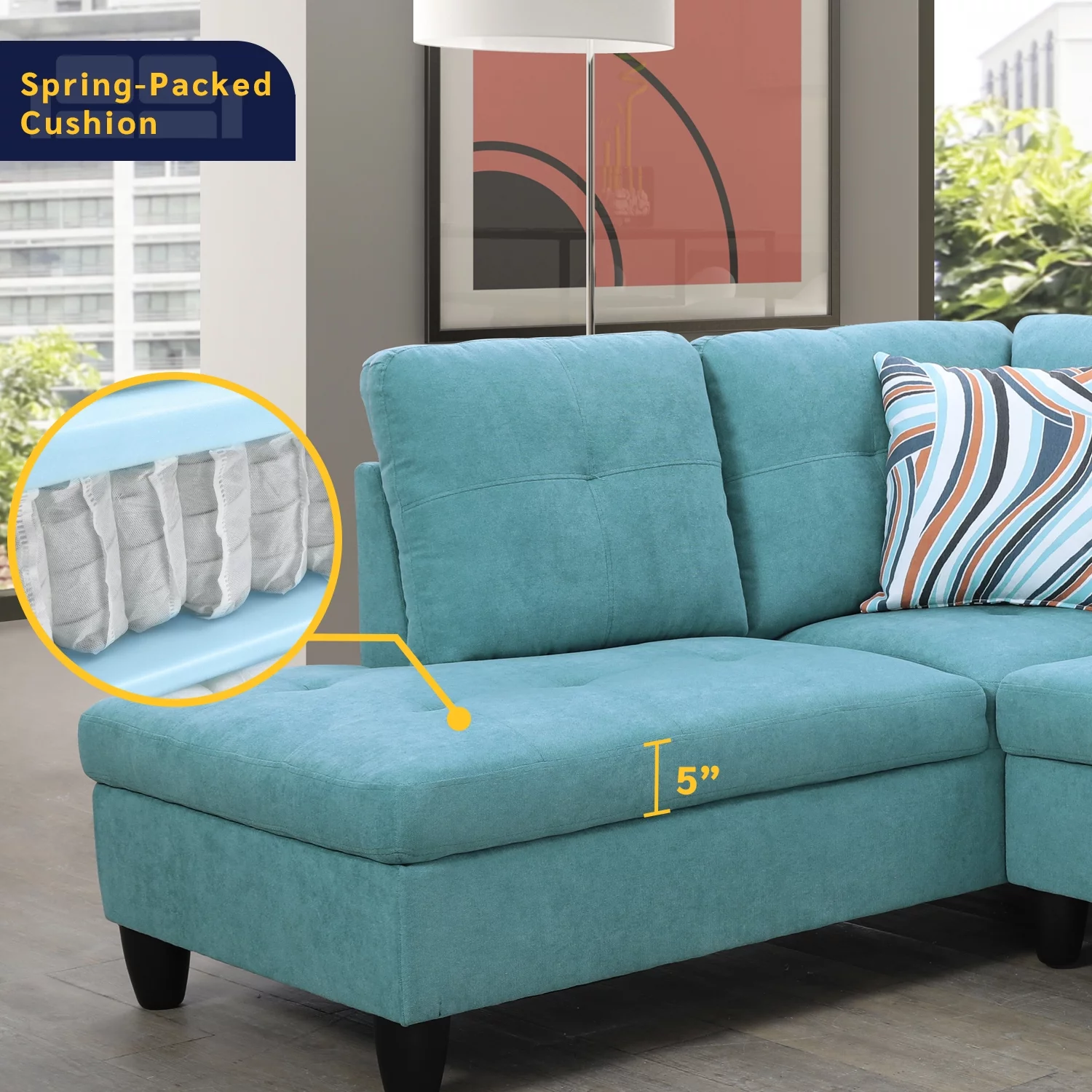 PonLiving 3 - Piece Upholstered Sectional Left Hand Facing