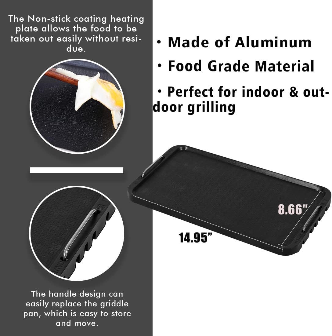 Smokeless Indoor Grill, CUSIMAX Electric Grill with Tempered Glass Lid, 1500 Indoor Grill & Flat Top Griddle for Cusimax Smokeless Grills, Pancake Griddle Plate, Dishwashe-Safe