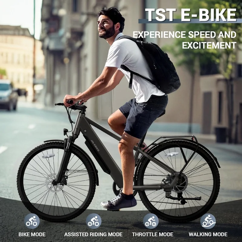 TST Electric Bicycle for Men, 500W Adult Step-Over Electric Bike, 26" Electric Mountain Bike, 7-Speed, LCD Display, Range up to 45 Miles & 22 MPH Max Speed, Iron Gray