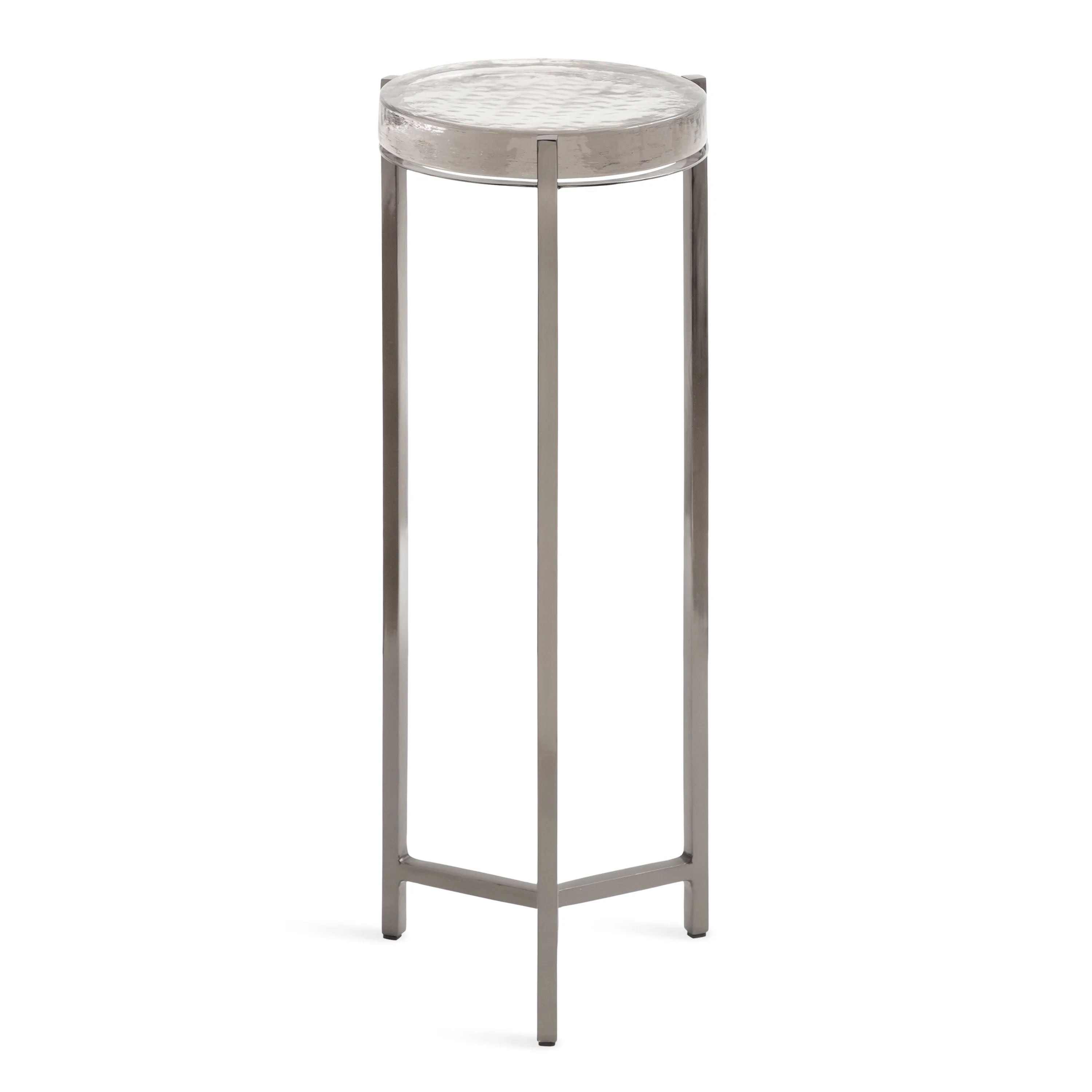 Kate and Laurel Aguilar Modern Drink Table, 9 x 9 x 23, Gray Gunmetal with Clear Glass, Unique Round Glass Accent Table for Small Spaces