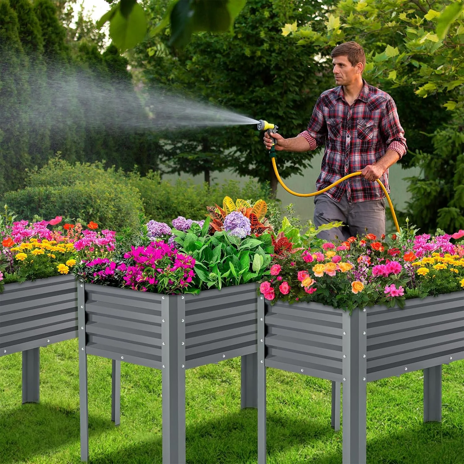 ABORON Galvanized Raised Garden Bed with Legs, 46×24×32in Large Metal Elevated Raised Planter Box with Glove for Backyard, Patio, Balcony - Curated Treasures Market