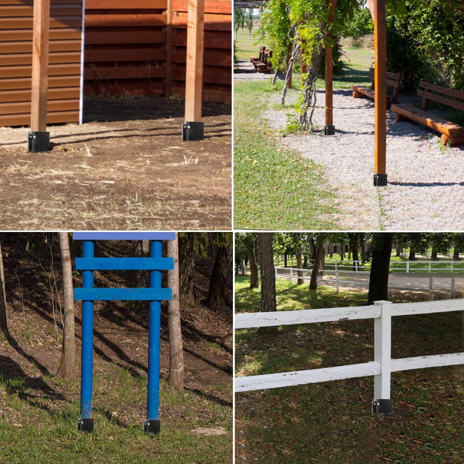 Doniks 4 Pack Fence Post Anchor Ground Spike 32×4 x 4 inch Heavy Duty Metal Powder Coated Post Base for Mailbox Fence Guidepost Garden Ground Post Nail with Tightening Screws Lock Nuts Pack of 2
