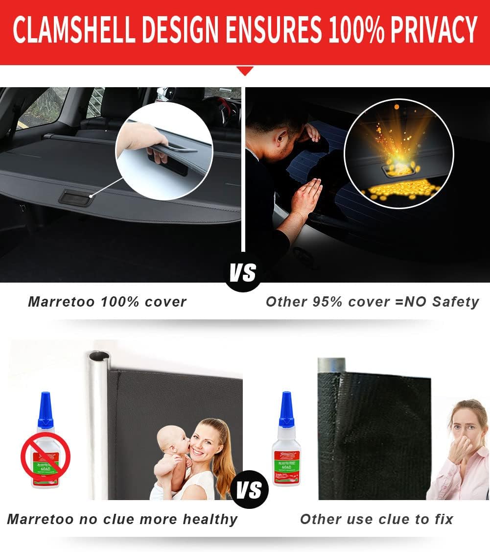 Marretoo for Chevy Chevrolet Equinox GMC Terrain Cargo Cover 2018 2019 2020 2021 2022 for Chevy Equinox Accessories with 【Extra Storage Net】Black Retractable Trunk Cover Security Shield Shade