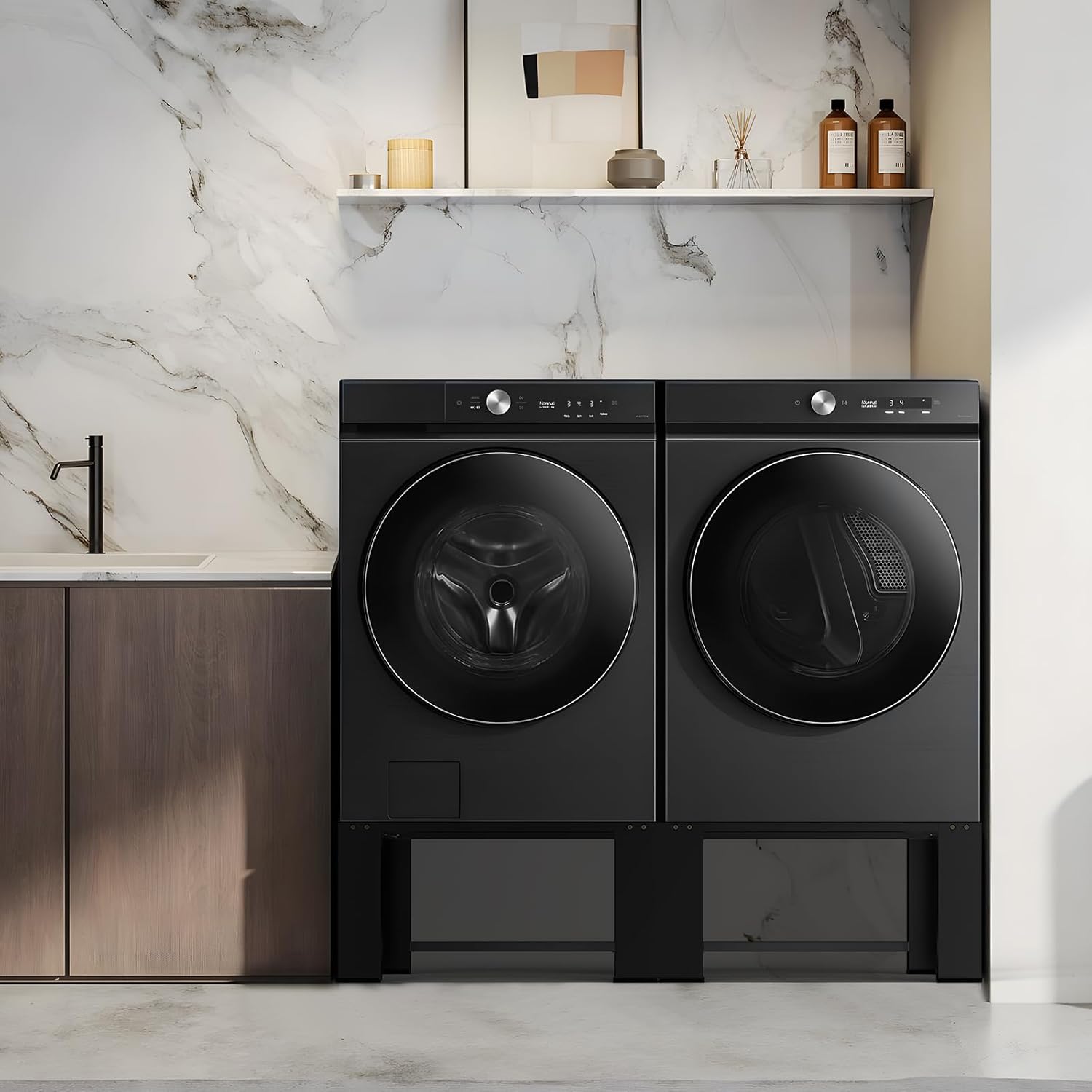 29" Dual-Pack Washer Dryer Laundry Pedestals - Laundry Pedestal for Washer and Dryer Stand, Steel Washing Machine Stand Raiser, Compatible with Most 4.8-5.3 cu. ft. Capacity Washer Black