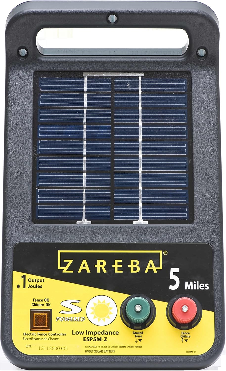 Zareba ESP5M-Z 5-Mile Solar Low Impedance Electric Fence Charger, Black