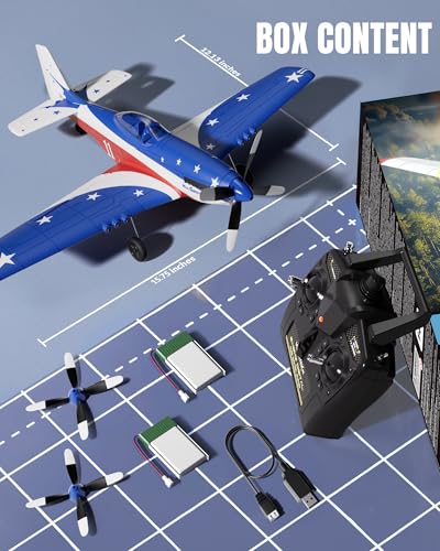 VOLANTEXRC RC Plane, 4 Channel Remote Control Airplane Fighter RTF with 6-Axis Gyro, 3 Modes & Aerobatics Easy to Fly, 2.4GHz Radio Controlled Aircraft for Beginners, Boys & Adults, P51D Mustang, Red