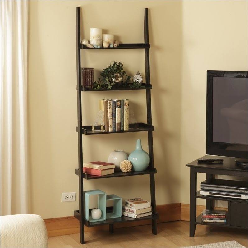 Pemberly Row Ladder Bookshelf in Black Wood Finish