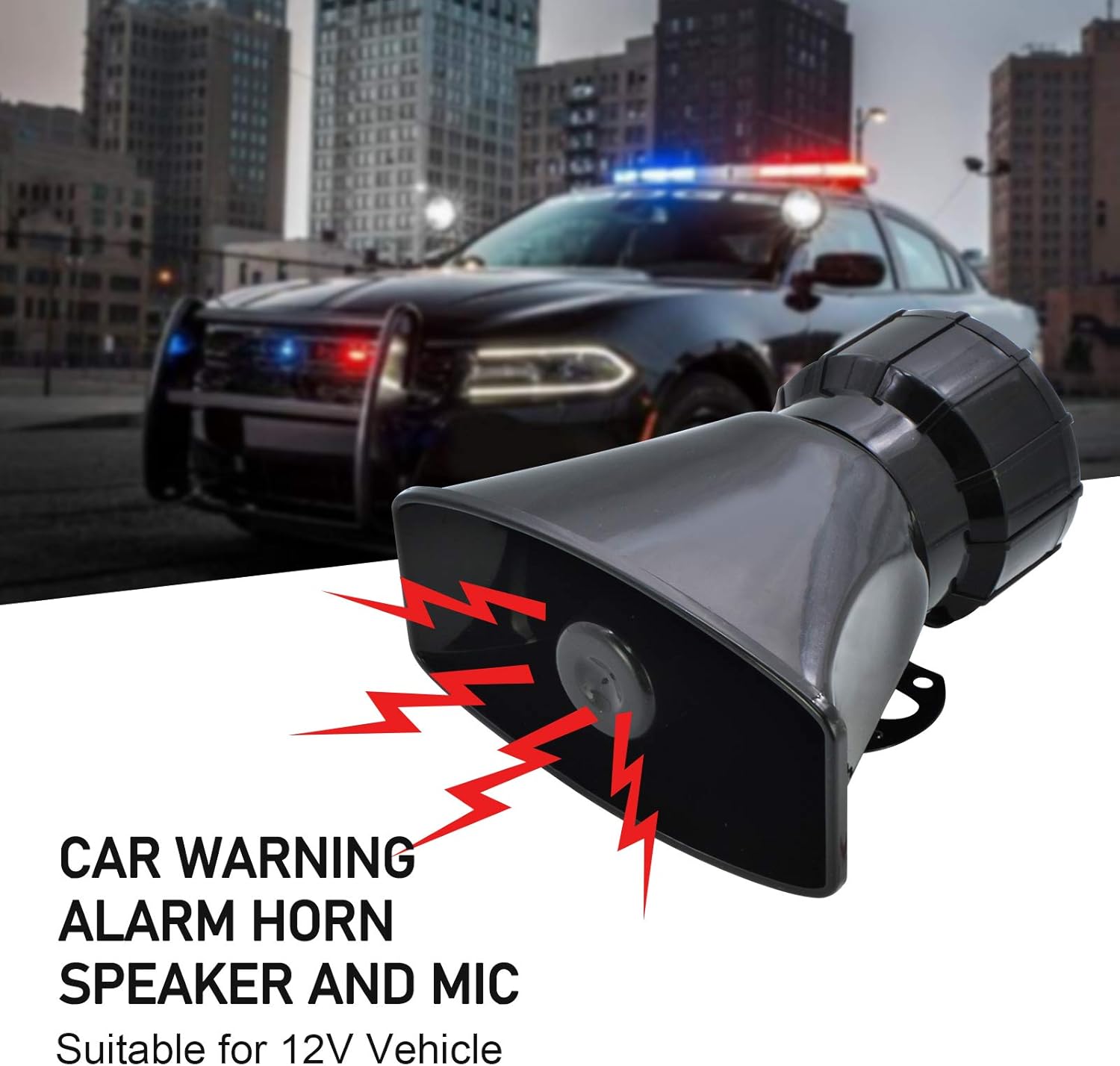 Safego Police Siren Speaker Car Pa System, Dc12v 100w 7 Tones Wired Handheld Microphone Loudspeaker Emergency Siren Electronic