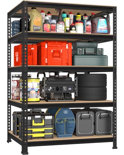 PrimeZone 2 Pack Storage Shelves 48" x 24" x 72" - 5 Tier Heavy Duty Adjustable Garage Storage Shelving, Metal Storage Utility Rack Shelf Unit for Warehouse Pantry Closet Kitchen, Black