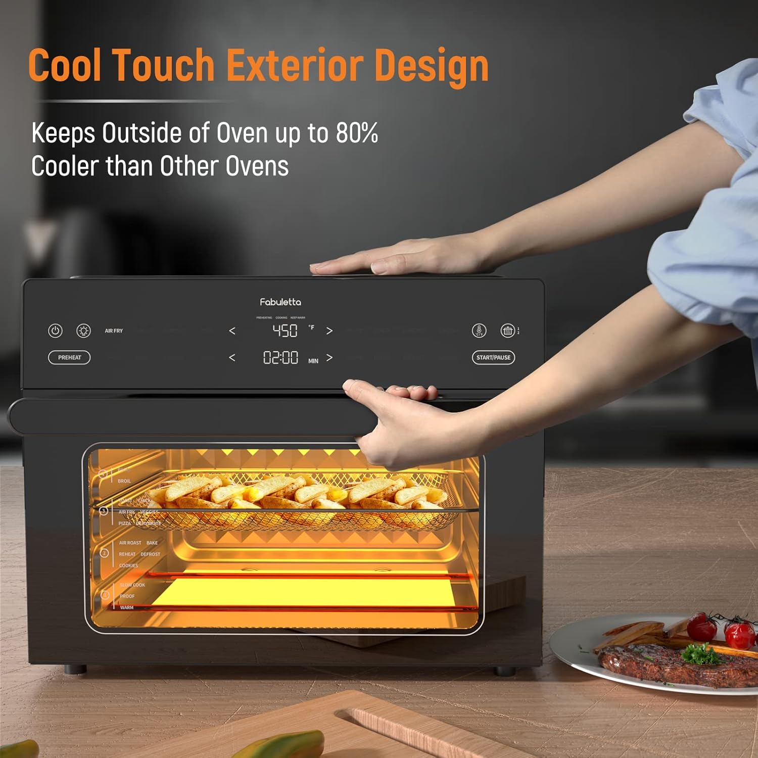 Air Fryer Toaster Oven Combo - Fabuletta 10-in-1 Countertop Convection Oven 1800W, Flip Up & Away Capability for Storage Space, Oil-Less Fit 12" Pizza, 9 Slices Toast, 5 Accessories (30L Black)