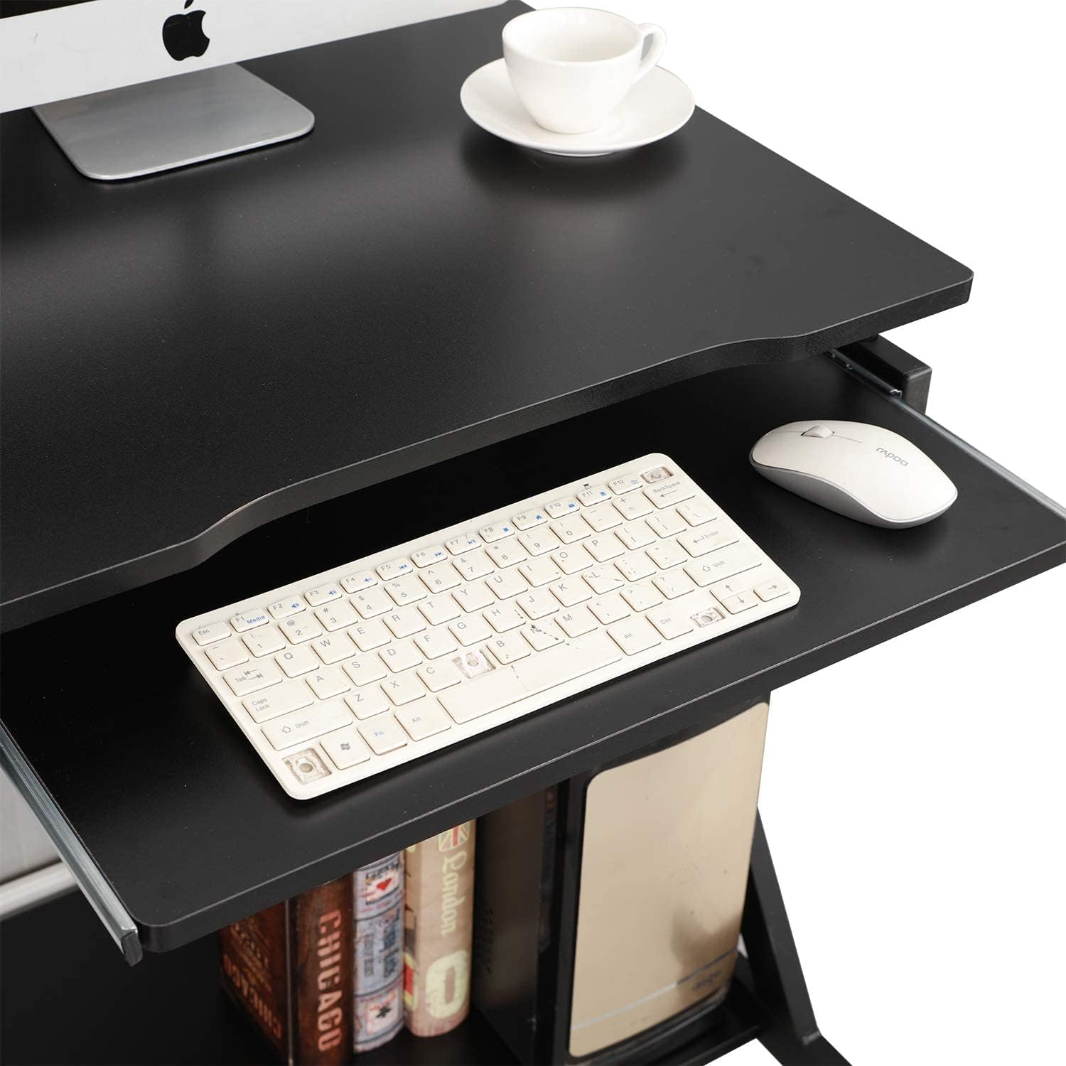SogesPower Computer Cart Mobile Standing Desk with Keyboard Tray Home Office Workstation for Small Space, Black