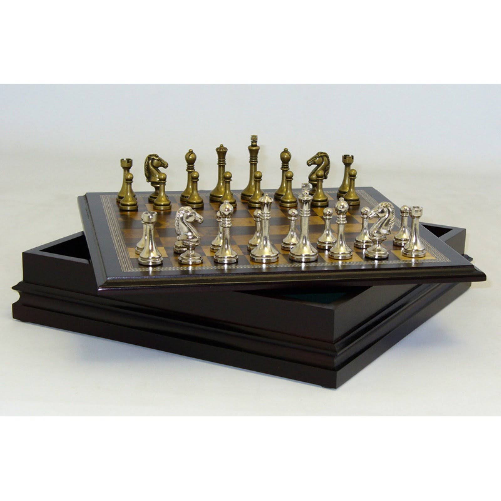 Metal Chess Set with Deluxe Wood Board