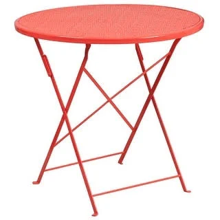 30&& Round Indoor-Outdoor Steel Folding Patio Table - 30x22 (Coral), Brown, Lancaster Home(Metal)