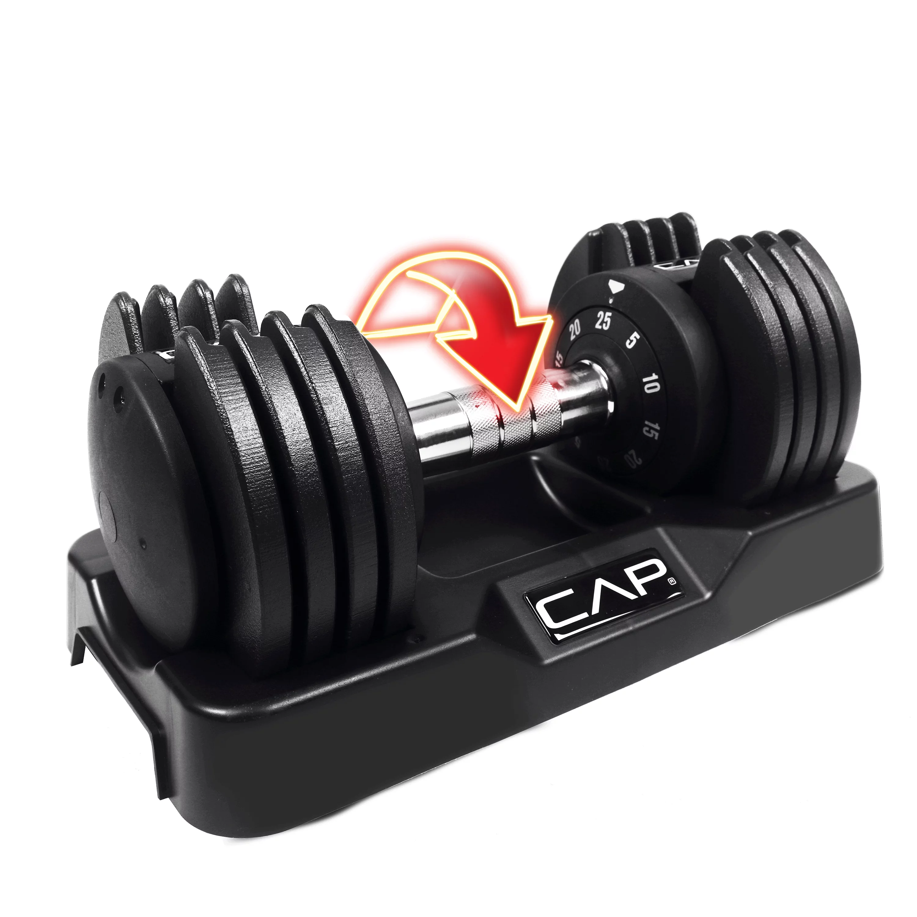CAP Barbell 25 lb Adjustable Dumbbell Set, Quick Select Adjustability from 5-25 lb, Pair, Black