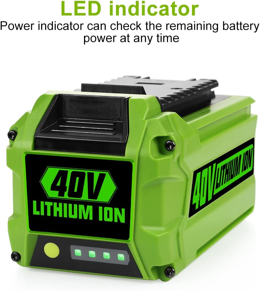 Energup 40V Replacement for Greenworks 40V Lithium Ion Battery 29472 29462 for GreenWorks 40Volt G-MAX Power Tools 29252 20202 22262 with a Greenworks 40V Battery Charger Pack of 2